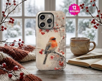 Pink Floral Bird iPhone 17 16 15 Pro Case, Japanese Sakura Cherry Blossom Phone Cover