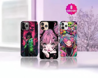 Japanese Anime Girl Manga Collage Phone Case, iPhone 15 14 13 MagSafe Case, Ukiyo-e japanese Anime Art Phone Case, Samsung Galaxy S24 S23