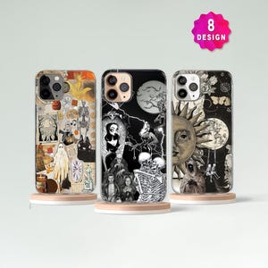 Funda para teléfono con estética oscura de Halloween con arte gótico de ojos espeluznantes, funda resistente y misteriosa para iPhone 17 16 15 14 imagen 1