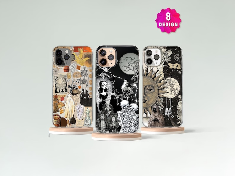 Funda para teléfono con estética oscura de Halloween con arte gótico de ojos espeluznantes, funda resistente y misteriosa para iPhone 17 16 15 14 imagen 1