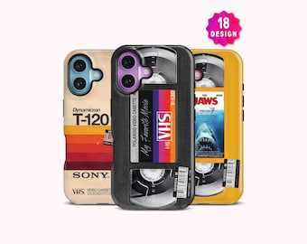 Custom Retro VHS Tape iPhone 17 16 15 Pro Case, Vintage 80s 90s Film Phone Cover for Samsung S26 S25 S24
