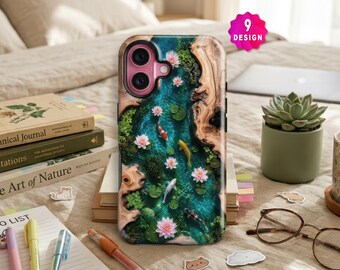 Japanese Koi Fish With Lotus Pond Phone Case, Nature Flowers For iPhone 17,16,15 Cover