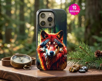 Colorful Wolf Nature Phone Case for Wildlife Lovers, Forest Animal Art Aesthetic, iPhone 17 16 15 14 Pro Case