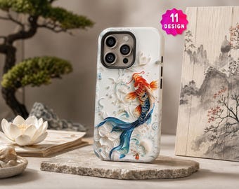 Japanese Koi Phone Case With Zen Lotus Flower Pond Design, Floral MagSafe Tough iPhone 17 16 15 14