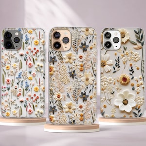 Coquette Floral Embroidery Phone Case, iPhone 15 14 13 MagSafe Case, Chic Aesthetic Phone Case, Phone case for Mom, Samsung Galaxy S24 S23