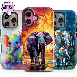 Abstract Elephant Art Phone Case: Colorful Wildlife Animal Safari Design, Tough Case - iPhone 17/16/15