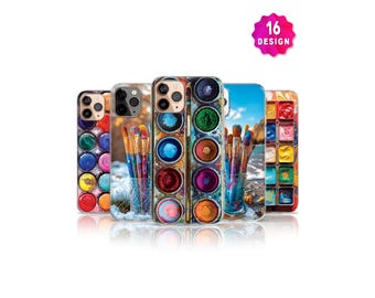 Paintbox set Case,Watercolor Palette Art Phone Case,iPhone 14 13 12 11 Pro Max Mini Cell Phone Case,Painted Artistic Multicolour iphone Case