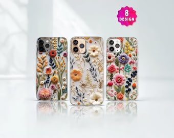 3d Floral Embroidery MagSafe Phone Case, Aesthetic iPhone 15 14 13 Case, Coquette Phone Case, Girly Phone Case Pink, Samsung Galaxy S24