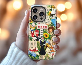 Kawaii Japanese Manga iPhone 18 17 16 Case, Black Cat Anime Collage Protective Phone Case
