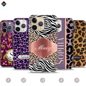 Personalized Cheetah Phone Case iPhone,iPhone 14 13 12 11 Pro Max Case,Leopard Print Monogram Phone Case,initials Custom Name Phone Case