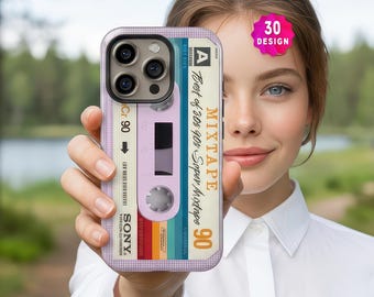 iPhone 17 16 15 14 Pro Max Retro Cassette Tape Case: Y2K Pop Art Vintage Design