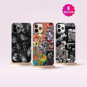 Funda para teléfono estilo grunge de Halloween con calavera gótica y esqueleto, funda de silicona de terror espeluznante para iPhone 17 16 15 14