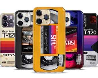 Cas de téléphone avec bande VHS rétro, coque Pro Max pour iPhone 15 14 13 12 vintage, mini coque pour iPhone 15 14 13 12 Pro Max, coques VHS, coque d'iPhone rétro des années 80 et 90, cadeau nostalgie