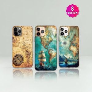 Vintage Adventure Atlas World Map Compass Phone Case,iPhone 17/16/15 pro MagSafe Phone Case, Samsung S25 S24
