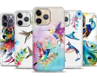 Funda para teléfono con diseño de pavo real y colibrí para iPhone 16 y 15 Pro. Bonita funda con diseño de búho y pintura. Funda con diseño de pájaro colibrí.