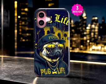 Cool hoesje met mopshondprint voor iPhone 17 16 15 14 Pro, een perfect cadeau voor mopshondliefhebbers en hondenbezitters.