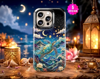 Japanese Fantasy Art Stained Glass and Dreamy Boho Style Phone Case, Celestial Moonlight iPhone 17 16 15 14