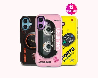 80s 90s Retro Yellow Walkman Phone Case for Samsung S26 S25 S24 Ultra: Y2K Style Cover For iPhone 17 16 15 Pro Max
