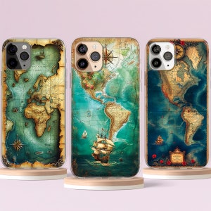 Étui pour téléphone carte du monde Atlas boussole pirate vintage, étui pour iPhone 15 14 13 MagSafe, carte grunge, carte au trésor, carte ancienne, Samsung S24