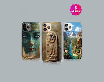 Pyramids Ancient Egypt Art Phone Case, iPhone 15 14 13 MagSafe Case, Egypt Ornament, Pharaoh Hieroglyphics, Eye Of Horus, Samsung S24 S23