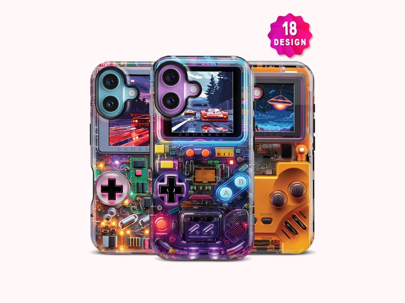 Retro Gameboy iPhone 17 16 15 Pro Max Case: 80s 90s Console Video Game Protective MagSafe Tough Phone Case image 1