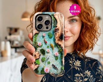 Cute Koi Fish Phone Case With Water Lilies, Floral Nature Garden Art For iPhone 17,16,15,14 Pro