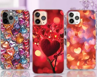 Coquette Hearts Love Phone Case, iPhone 15 14 13 MagSafe Case, Cute Pretty Kawaii Pretty Red Black White heart Phone Case, Samsung S24 S23