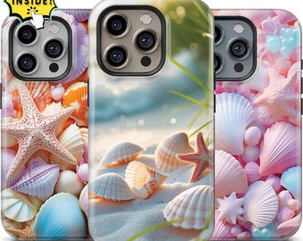 Pastel Coastal Seashell Ocean Beach Phone Case Summer Vibe Aesthetic Phone Case Ocean Inspired Pink Blue Phone Case Magsafe iPhone 16 15 14