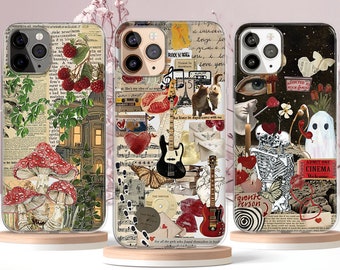 Funda para teléfono con collage extraño y Mood Board Y2K, funda MagSafe para iPhone 16, 15 y 14, funda con estética grunge, funda para Samsung S25, funda con diseño de álbum de recortes femenino