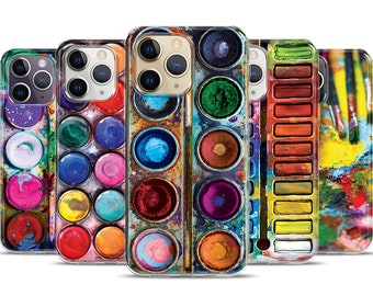 Paintbox set Case,Watercolor Palette Art Phone Case,iPhone 14 13 12 11 Pro Max Mini Cell Phone Case,Painted Artistic Multicolour iphone Case