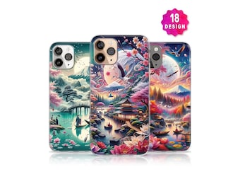 Japanese Landscape Phone Case, Japanese Art Aesthetic Sakura Phone Case, Japanese Inspired Art, Japanese City Phone Case, iPhone 16 15