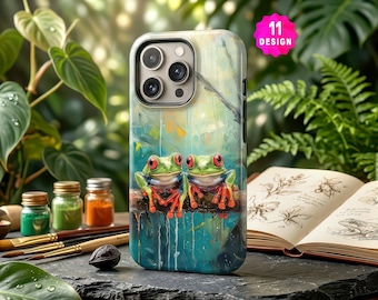 Funny Frog iphone 17 16 15 14 Pro Case for Nature Lovers and Animal Fans, Cute Watercolor Art Protective Case