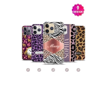 Personalized Cheetah Phone Case iPhone,iPhone 14 13 12 11 Pro Max Case,Leopard Print Monogram Phone Case,initials Custom Name Phone Case