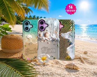 Ocean Lover Phone Case With Personalized Beach Name And Coastal Art, For iPhone 17 16 15 14