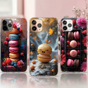 Pretty Colorful French Macaron iPhone Case, iPhone 15 14 13 12 MagSafe Case, Pastry Kawaii Food Pastel Cute Phone Case, Samsung S24 S23 Case