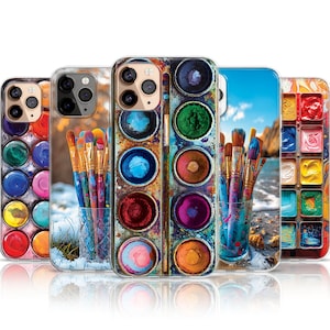 Boîte de peinture, étui pour téléphone Palette aquarelle, mini coque pour iPhone 14 13 12 11 Pro Max, coque pour iphone artistique multicolore peinte