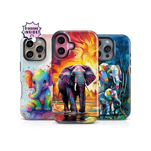 Abstract Elephant Art Phone Case: Colorful Wildlife Animal Safari Design, Tough Case - iPhone 17/16/15