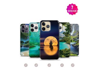 Natura selvaggia, custodia per iPhone 14 13 12 11 Pro Max, lago, custodia per telefono con paesaggio boschivo, custodia per telefono con dipinto ad olio, custodia per telefono con paesaggio per amanti della natura, foresta, fiume