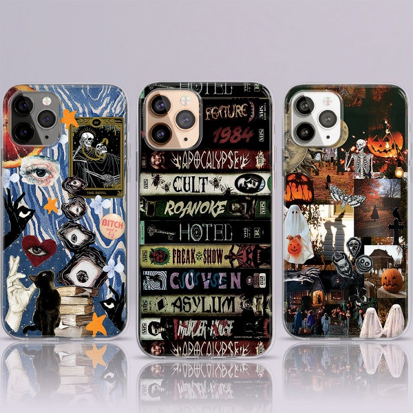 Ghotic Dark  Collage Phone Case, Creepy Eyes Horror Movie Emo Halloween Phone Case, iPhone 15 14 13 12 MagSafe Case, Samsung S24 S23 S22
