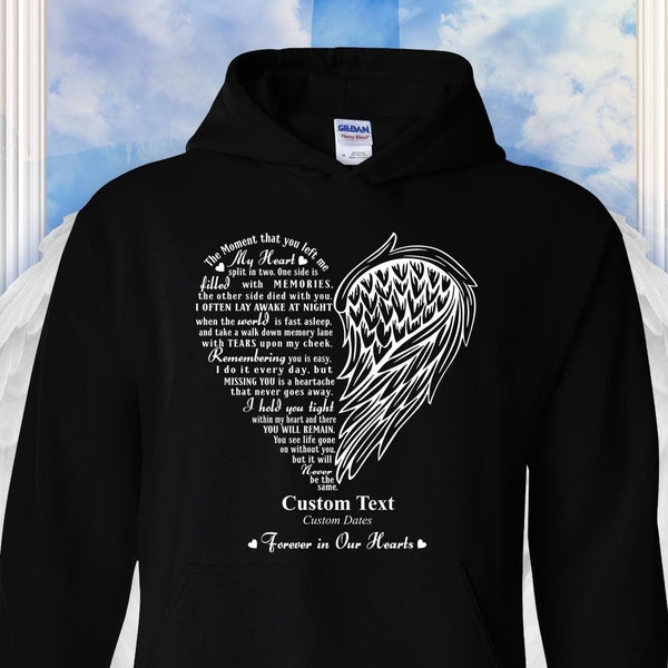 My Heart Split in Two Custom Memorial Hoodie, Personalized Sweatshirt, Funeral Shirt, Remembrance T-shirt, Custom Rest in Peace T-Shirt