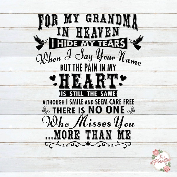 Grandma RIP, In Loving Memory SVG, Grandmother in Heaven SVG, Angel Wings Svg, Rest in Peace Svg, Grandma I Hide My Tears Png