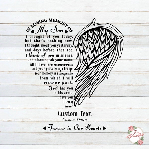 In Loving Memory of My Son SVG, Angel Wings SVG, Message for My Son in Heaven, Decals Digital Download, Miss My Son Png, Cricut Silhouette