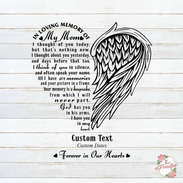 In Loving Memory of My Mom SVG, My Mom is an Angel Wings SVG, Decals Digital Download, Miss My Mom Png, Cricut Silhouette, I Thought of you