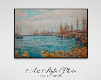 Childe Hassam print: Harbor of a Thousand Masts. Fine art prints on canvas or art paper. Free shipping in the USA, Canada, UK.