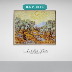 Van Gogh's Olive Trees  (Olive Trees with Yellow Sky and Sun) wall art, Van Gogh Giclée art prints on canvas or art paper