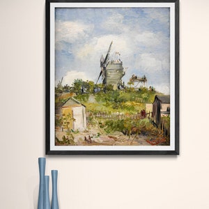 Quadro da parete di Van Gogh. Il Moulin de la Galette. Carta artistica, Involucri di tela, Tela incorniciata. Decorazione murale rustica, francese o di campagna.
