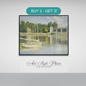 Claude Monet&#39;s Argenteuil Bridge. Monet print, art paper, canvas, framed canvas.