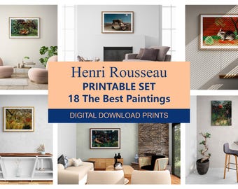 Henri Rousseau printable wall art. 18 The Best Rousseau paintings in high resolution. Digital art print set. Tropic art prints for download.