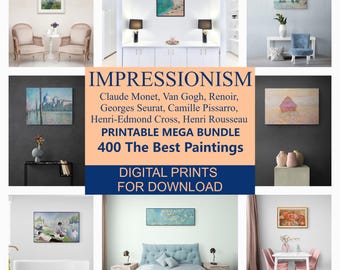 Impressionist printable wall art set: Monet, Van Gogh, Renoir, Seurat, Pissarro, Cross, Rousseau, Hassam. 400 paintings/digital art prints.