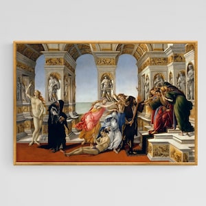 Sandro Botticelli&#39;s The Calumny of Apelles. Giclee print, premium cotton canvas, framed canvas or art paper. Print in the USA.